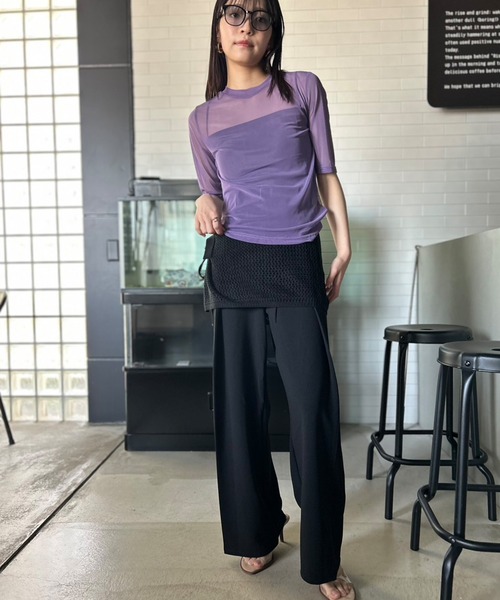 d.i.a シースルートップス セール】シアートップス シースルーカットソー 五分袖（Tシャツ