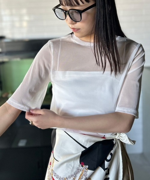 TTT_MSW シースルー　シャツ Kotoe tシャツ シアートップス シースルーカットソー 五分袖
