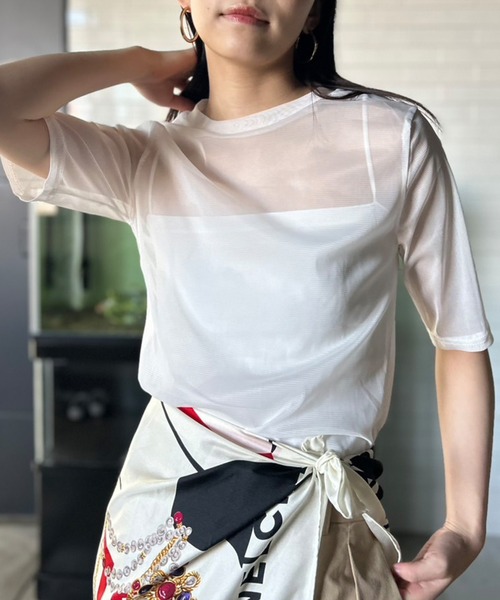シースルー　トップス Kotoe tシャツ シアートップス シースルーカットソー 五分袖