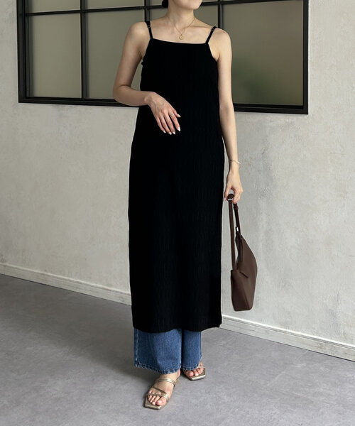 Thevon ワンピース ワッシャージャガードナローキャミワンピース