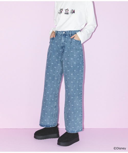 【blue-moon1027様】ピンクハウス　リボン柄　ジャガードデニムパンツ PINK HOUSE（ピンクハウス）の「ドットチュール使いストレッチデニム