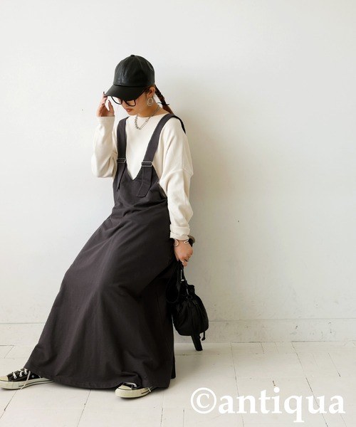 SALE【antipua】サロペットワンピ antiqua（アンティカ） ワンピース 裏毛サロペットワンピース