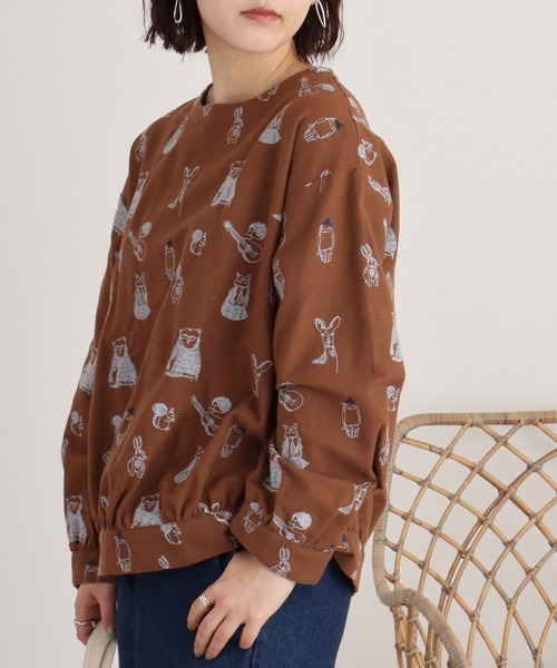ブラウス シャツ EMAGO 森の演奏会総柄刺繍シャツ レディース Emago ブラウス シャツ EMAGO 森の演奏会総柄刺繍ブラウス