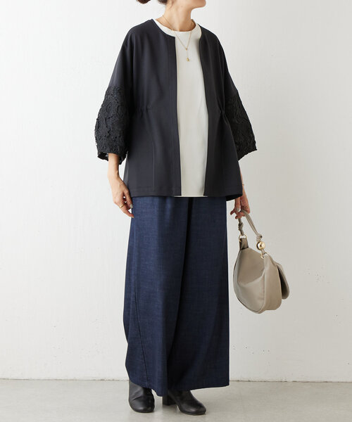 BEARDSLEY レース刺繍コート　羽織り　ブラック　サイズF BEARDSLEY コート アウター 袖レース羽織 レディース : ZOZOTOWN