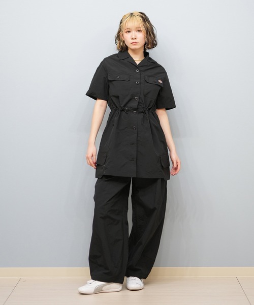 別注 ディッキーズ フッド フリークスストア ナイロンパンツ レディース 黒 Dickies スラックス パンツ Dickies/ディッキーズ ナイロン