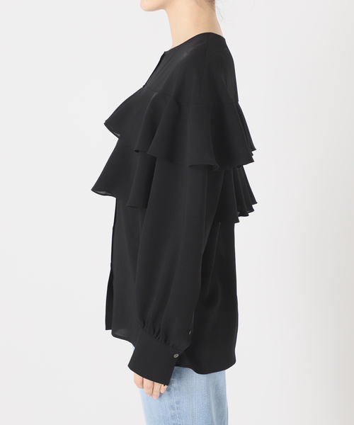 spick&span フロントフリルシャツブラウス　ブラック　フリーサイズ 楽天市場】《追加》コットンシルクフロントフリルブラウス Spick