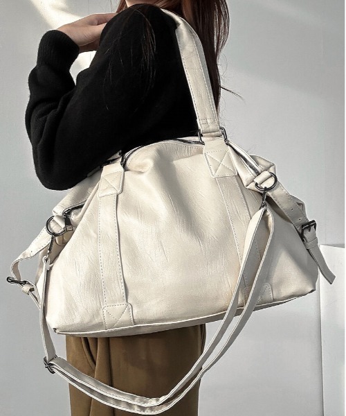 Y2K ミリタリー レザー×キャンバス ボストン 大容量 FREE STYLISTS ボストンバッグ Y2K キャリーオントラベルボストンBAG