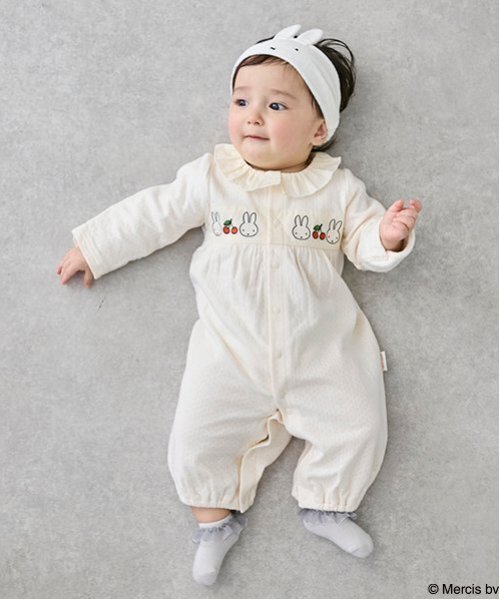 petit main ベビー服 ロンパース 「Miffy」ヘアバンド付き2WAYオール