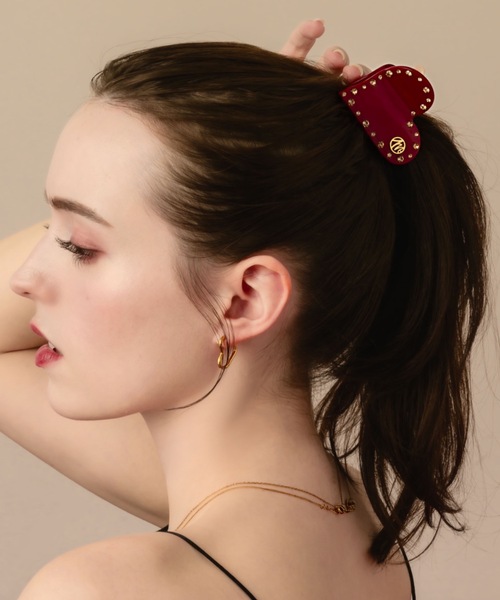 ストーン付きベージュヘアクリップ 約7.5cm 4本セット お花 ヘアクリップ 可愛い 輝きヘアピン 簡単 髪飾り