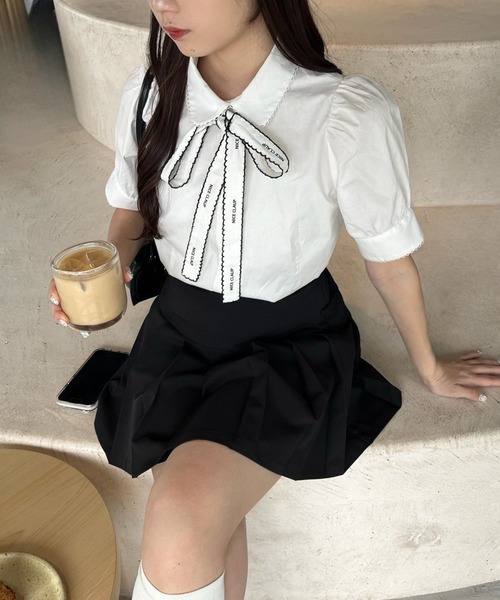 モワティエ　ローズレースのボウタイブラウス one after another NICE CLAUP ブラウス シャツ ロゴボウタイ