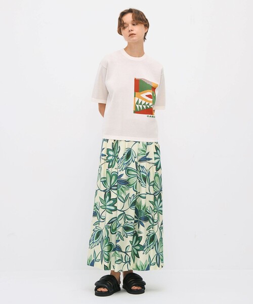 CABaN コットン×シルクタイトスカート CABaN スカート シルクツイル COLETTEフラワープリントスカート