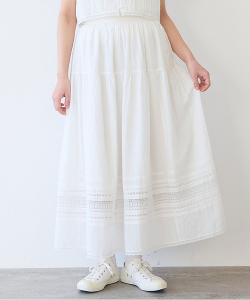 1910年代の白いアンティークスカート　レースの層とフラウンスの裾 bulle de savon スカート antique lace : ZOZOTOWN Yahoo!店