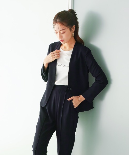 スーツ(レディース) 1ボタンVカラージャケット【美ジ楽スーツ】【セットアップ着用可