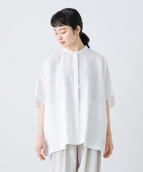 かぐれ ブラウス シャツ リネンスクエアケープシャツ レディース