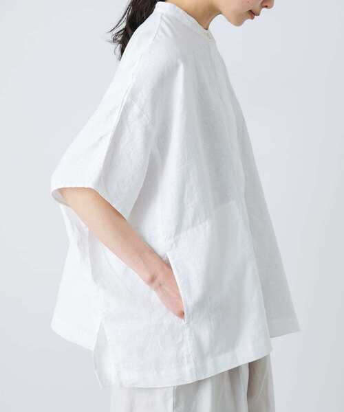 かぐれ ブラウス シャツ リネンスクエアケープシャツ レディース