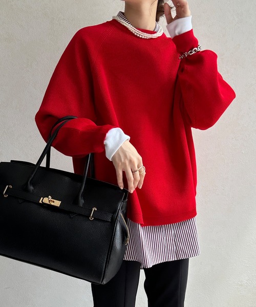 「DouDou」 長袖ニット FREE レッド レディース