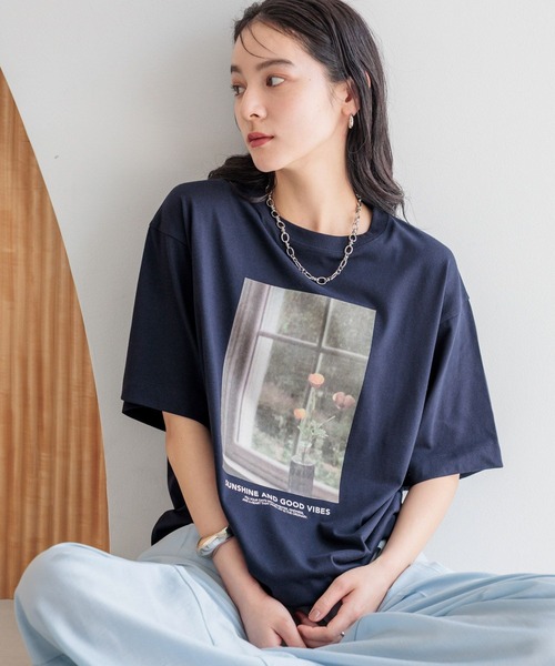20471120TレディースTシャツ フロントロゴ刺繍Tシャツ【UVケア/洗濯機洗い可/接触冷感】（T