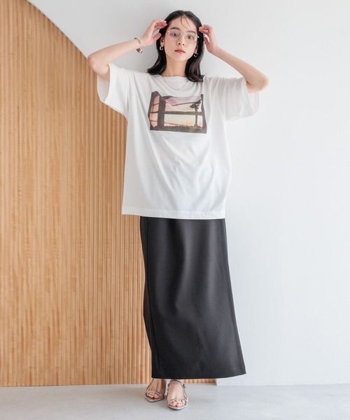 20471120TレディースTシャツ フロントロゴ刺繍Tシャツ【UVケア/洗濯機洗い可/接触冷感】（T