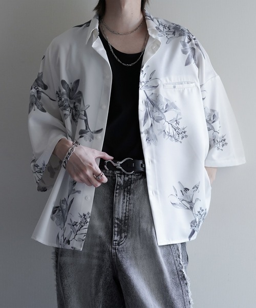 メンズ タイダイ柄シャツ ルーズシルエット 肩落ち Q00594 cussil シャツ 「cussil/クシル」サテンライクタイダイ柄ルーズ
