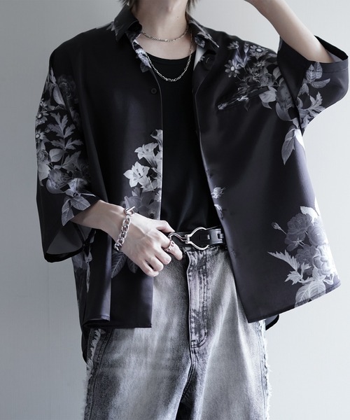 メンズ タイダイ柄シャツ ルーズシルエット 肩落ち Q00594 cussil シャツ 「cussil/クシル」サテンライクタイダイ柄ルーズ