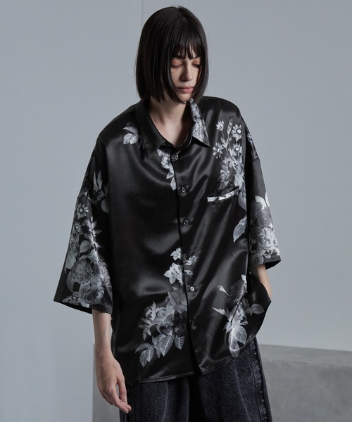 メンズ タイダイ柄シャツ 肩落ち カジュアル H00318 cussil シャツ 「cussil/クシル」サテンライクタイダイ柄ルーズ