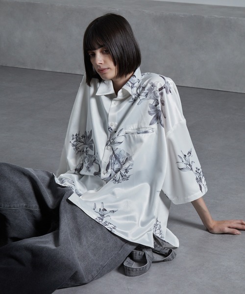 【専用TADO✨25SS】KUSHI SHIRTシルクシャツ ゆったりタイダイ柄 cussil（クシル） シャツ 「cussil/クシル」サテンライクタイダイ柄
