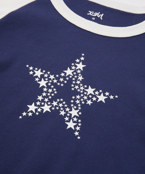 X-girl tシャツ SHINY STAR RAGRAN L/S BABY TOP レディース