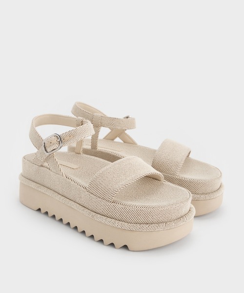 CHARLES ＆ KEITH サンダル ツイル フラットフォームアンクル
