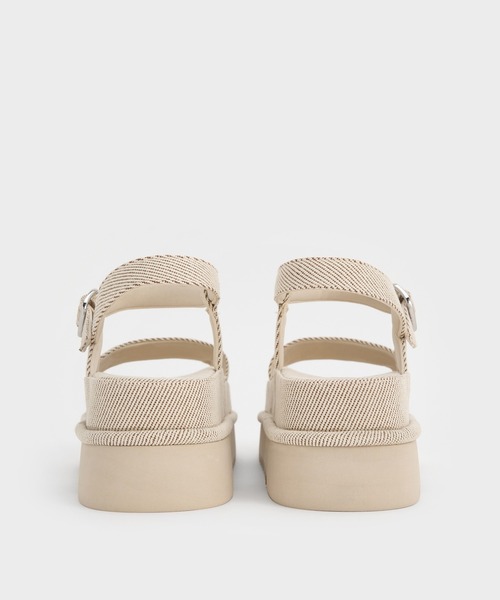 ★CHARLES&KEITH★ツイルアンクルストラップサンダル/送料込 CHARLES ＆ KEITH サンダル ツイル フラットフォームアンクル