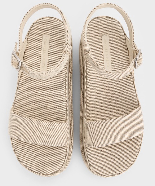 CHARLES ＆ KEITH サンダル ツイル フラットフォームアンクル