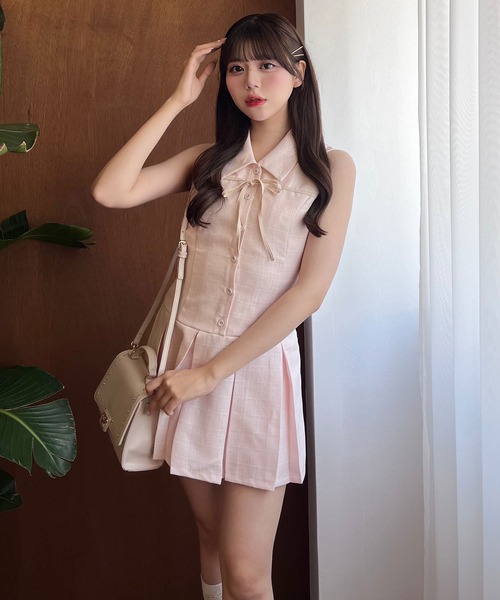 OLIVE des OLIVE ノースリーブシャツミニワンピース　ブラウンボレロ OLIVE des OLIVE ノースリーブシャツミニワンピースブラウンボレロ