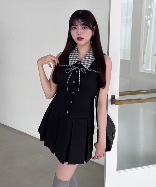 OLIVE des OLIVE YUI企画　ノースリーブシャツミニワンピース OLIVE des ワンピース YUI企画 ノースリーブシャツミニ
