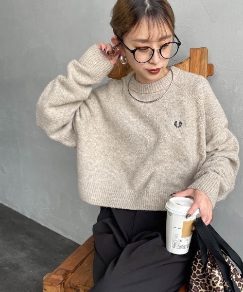 アウトレットFred Perryフレッドペリー新品ニット 別注】FRED PERRY / フラッフィー クルーネックニット（ニット