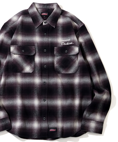Dickies オンブレ ヘビーネルシャツ 白×黒 TOWNCRAFT タウンクラフト オンブレ チェック シャツ ネルシャツ