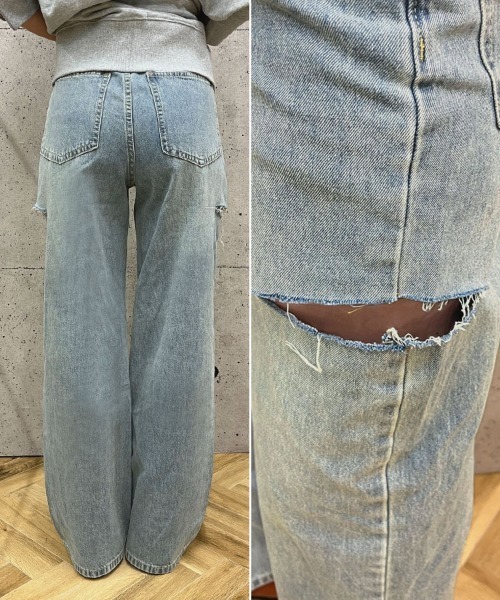 「DONOBAN」 ダメージ加工デニムパンツ L ブルー レディース