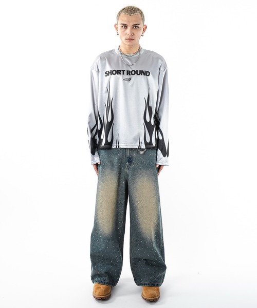 SHORT ROUND ワイドパンツ ジーンズ SHORT ROUND/スーパーバギーライン