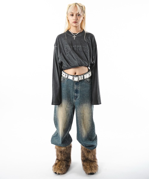 SHORT ROUND ワイドパンツ ジーンズ SHORT ROUND/スーパーバギーライン
