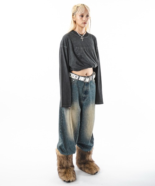 SHORT ROUND ワイドパンツ ジーンズ SHORT ROUND/スーパーバギーライン