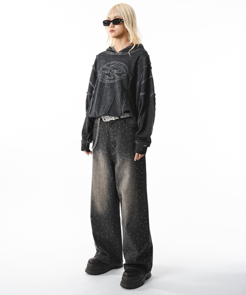 SHORT ROUND ワイドパンツ ジーンズ SHORT ROUND/スーパーバギーライン