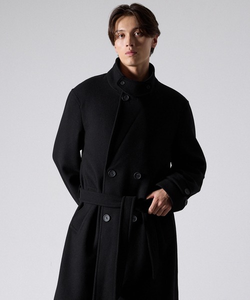 【CLEL】ウールブレンドテックメルトンダブルチェスターコート　S ブラック CLEL（クレイル） チェスターコート コート 「CLEL」Wool Blend Tech