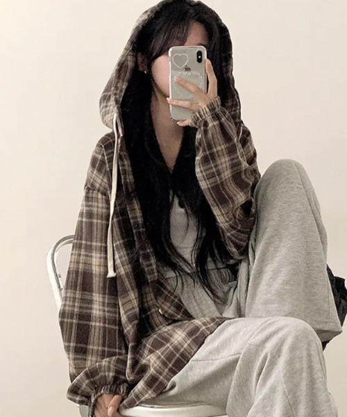 ブラウス シャツ フード付き チェックシャツ レディース : ZOZOTOWN