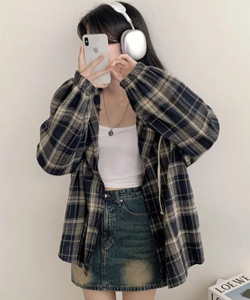 ブラウス シャツ フード付き チェックシャツ レディース : ZOZOTOWN