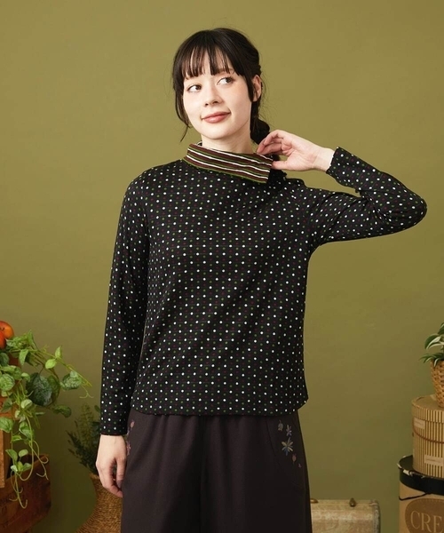 Jocomomola（ホコモモラ） tシャツ 接結ドットタートルネック 