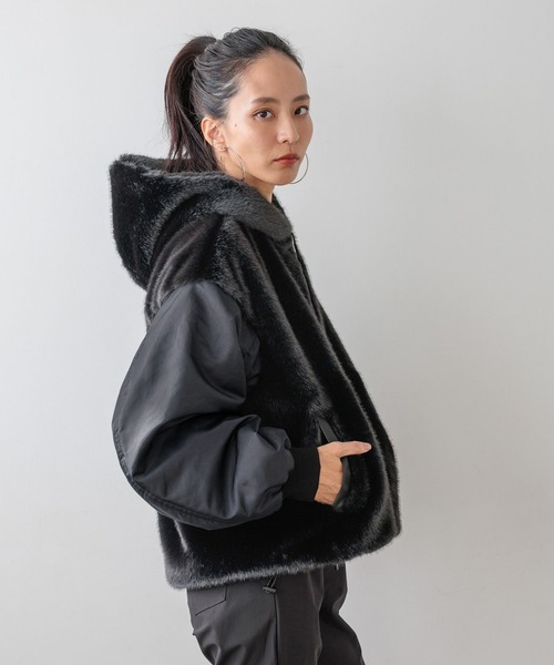 レディースファッション ブルゾン アウター 「HEREIAM」異素材MIXで 