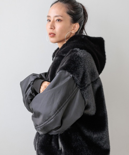 レディースファッション ブルゾン アウター 「HEREIAM」異素材MIXで 