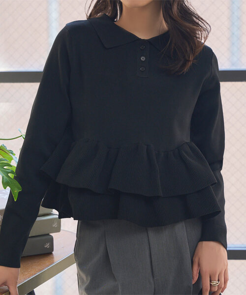 KOBE LETTUCE（神戸レタス） ニット セーター 裾フリルニットポロ