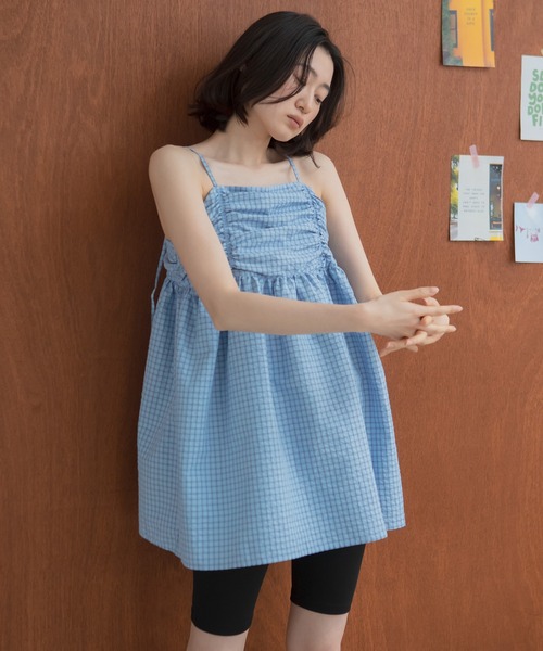 HEILIS（ヘイリス） キャミソール チェックギャザーチュニック