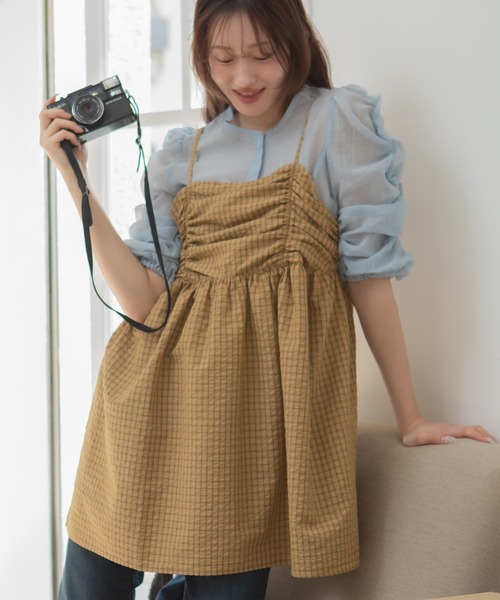 HEILIS（ヘイリス） キャミソール チェックギャザーチュニック