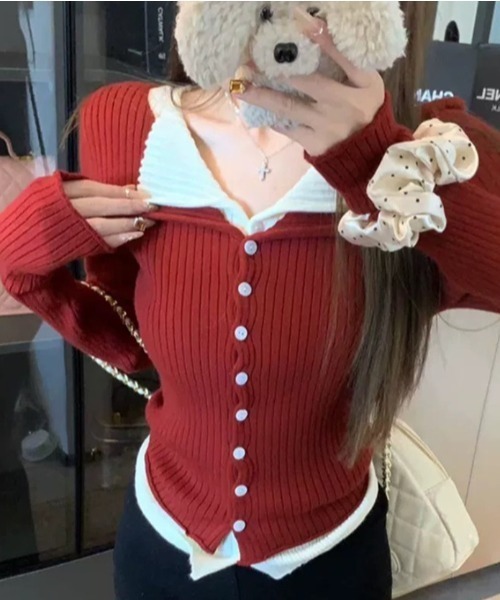 「Uenui」 ニットカーディガン FREE ライトグレー レディース_画像3