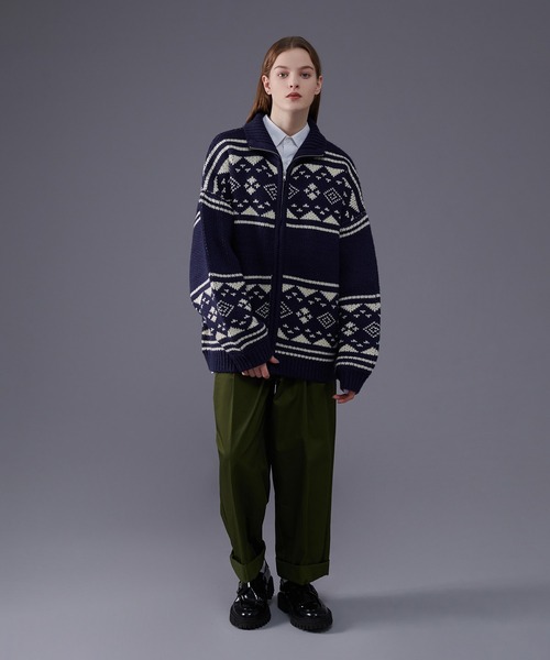 「ONCILY」 ニットカーディガン MEDIUM レッド メンズ_画像6